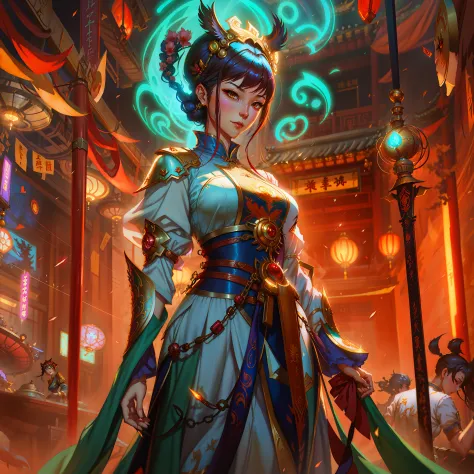 anime - style illustration of a woman in a chinese dress in a temple, alice x. zhang, artgerm julie bell beeple, mohrbacher, by ...