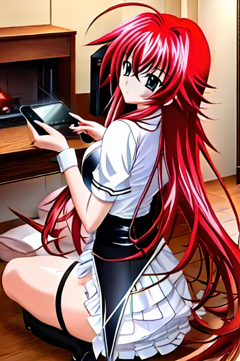 rias gremory, playing mobile phone