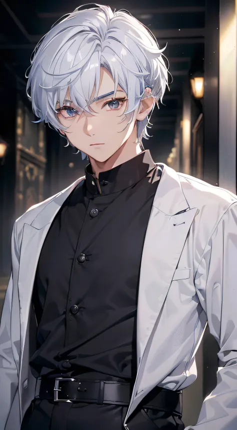 (absurderes、hight resolution、ultra-detailliert、nffsw)、​masterpiece、top-quality、Male child、独奏、a handsome、shorth hair、white  hair、...