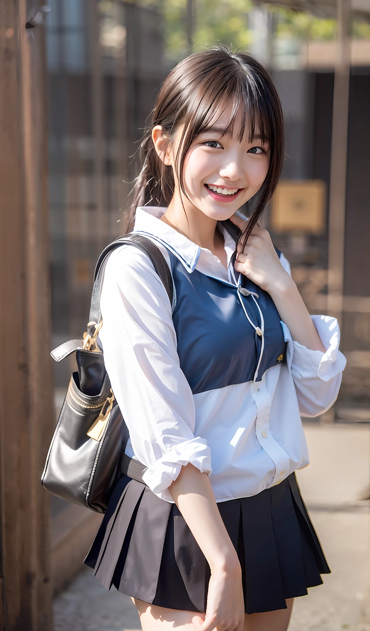 8K、최고의 이미지 품질、걸작、여름、일본 여고생이 학교에 가는 길에 친구들을 만난다。그녀는 웃었다、오른쪽 눈에 윙크했어요.