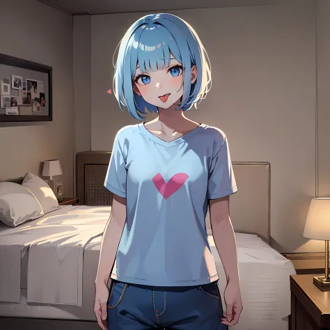 Premium PSD  Anime girl short hair wearing kawaii shirt and jeans casual  clothing style hyper realistic