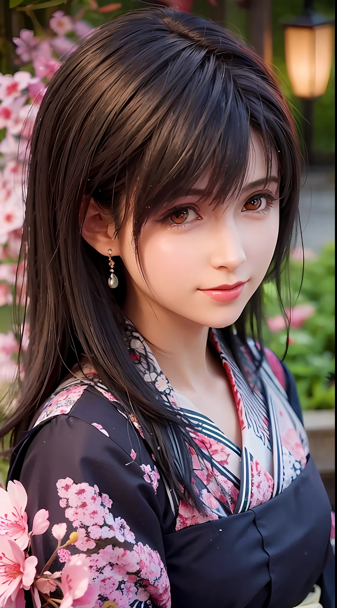 (Masterpiece, high resolution, illustration:1.3),half-body photo， Charming schoolgirl, closeup of face，(Flowing russet hair:1.2), Emerald green eyes, (Traditional samurai costume:1.1), Sakura themed kimono, , Old stone paved streets, Tokyo in cherry blossom season, (Petals flutter in the rain:1.2), misterious ambience, (illuminated lanterns:1.1), Comfortable storefront, Traditional wooden house, (Tranquil water reflection:1.2), pensive expression, tranquil ambiance, Gentle raindrops, Diagonal composition, Top-down perspective, Fantastic color scheme, Poetic storytelling.