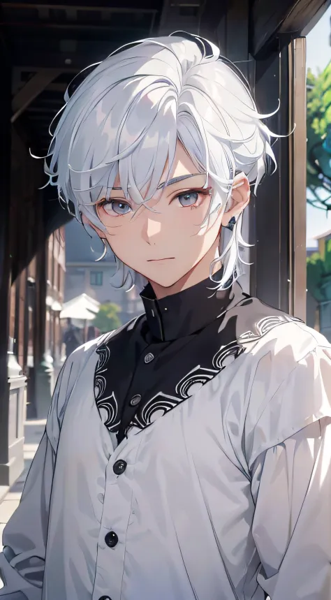 (absurderes、hight resolution、ultra-detailliert、nffsw)、​masterpiece、top-quality、male child、独奏、a handsome、shorth hair、white  hair、...