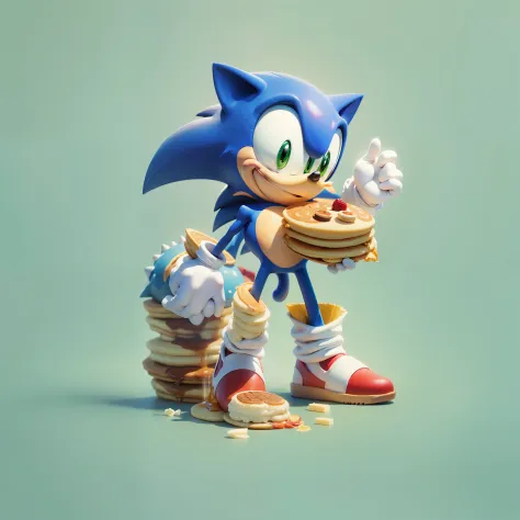Sonic the hedgehog holding pancakes