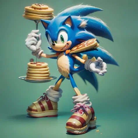 Sonic the hedgehog holding pancakes