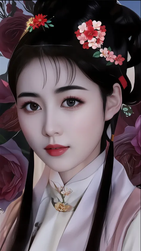 a close up of a woman with a flower in her hair, Guviz-style artwork, Inspired by Qiu Ying, Beautiful character painting, inspir...