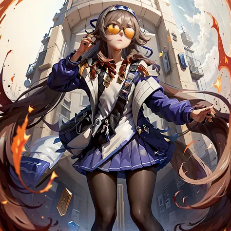 animemanga girl，The upper part of the body，With sunglasses，A scene from the《the original god》videogame，National style
