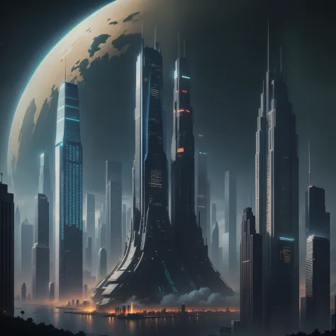 planetes　big city　cyberpunked　Skyscrapers　epcot　Terraforming　SF Utopia　top-quality　​masterpiece　超A high resolution　Megacities　nighttime scene