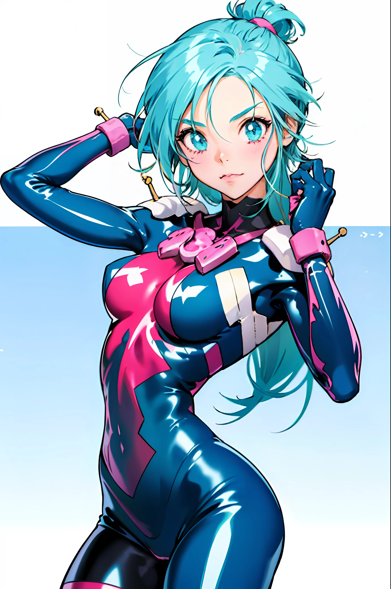 One girl in a latex anime posing for a photo, PastelColors,  Beautiful anime girl, Ecchi anime style,