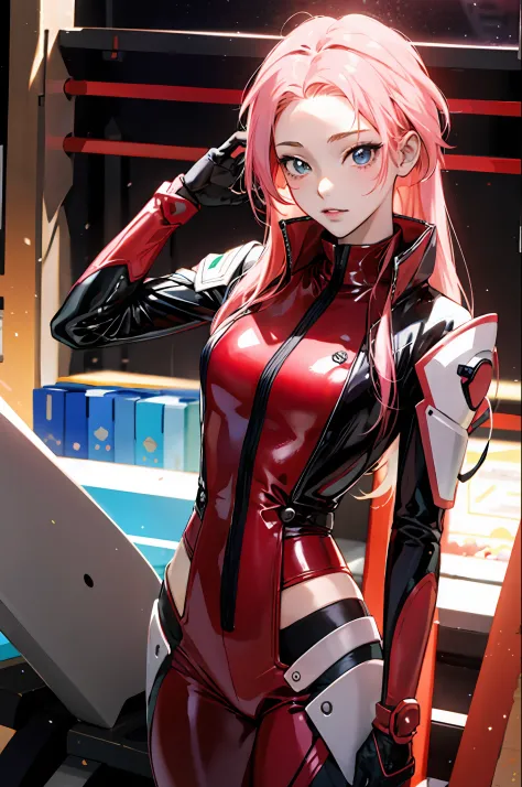 One girl in a latex anime posing for a photo, PastelColors,  Beautiful anime girl, Ecchi anime style,