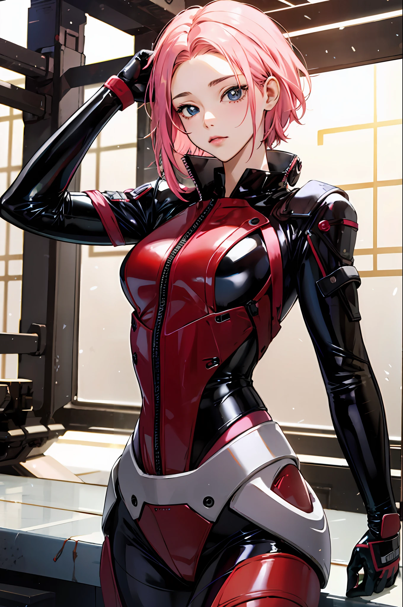 One girl in a latex anime posing for a photo, PastelColors,  Ecchi anime style,
