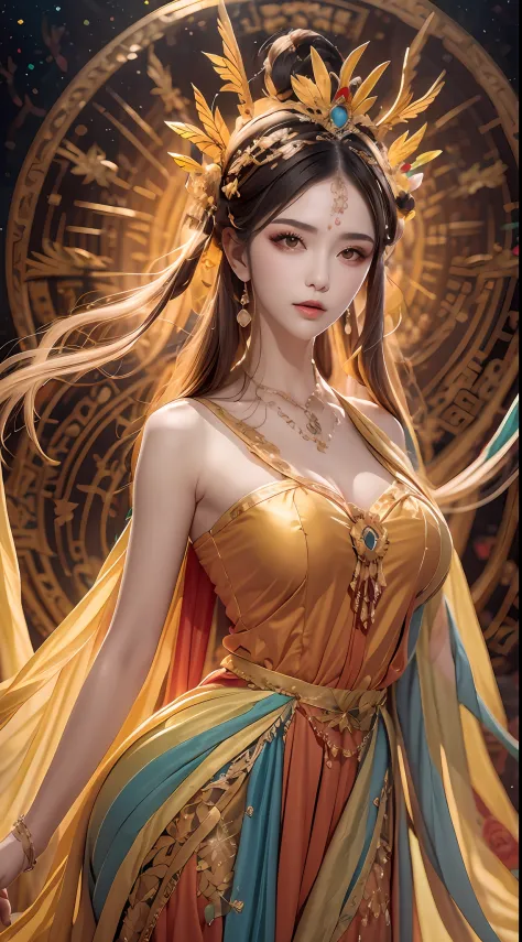 1 20 year old girl, 1 goddess Athena, colorful silk dress, beautiful goddess Athena face without blemishes, thin colorful nightg...