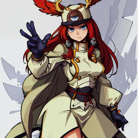 (((masterpiece, best quality, high resolution))),thick outline, 1girl, tsubakims, hair tubes, hat, gloves, uniform, cape, milita...