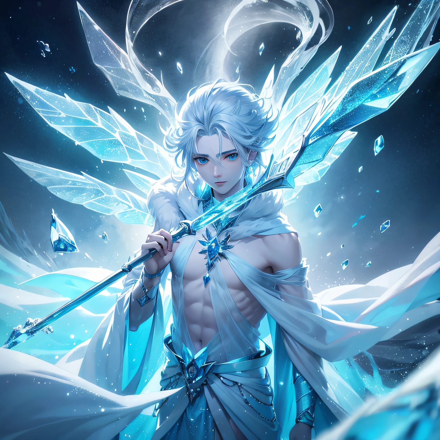 icicle
personification　male people　Beautiful Boys　Mystical　Fictional creatures　chimera　Holding an ice spear
Ice Spirit
Enchanting ice wings
freeze the body and hair
Ice Wizard
Guardian of the cold region
Tranquility and ephemerality
Cold meets beauty
Cool natural beauty
Ice and magic casting
The glow of the icy world