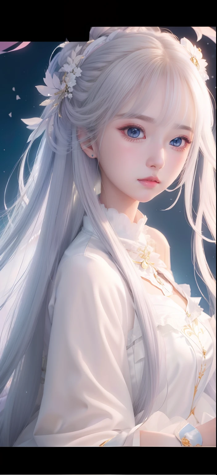a close up of a person with a long hair and a dress, Beautiful anime girl, Beautiful anime style, beautiful fantasy anime, anime barbie in white, a beautiful anime portrait, Guviz, Guviz-style artwork, Soft anime illustration, Beautiful anime, pretty anime girl, Girl with white hair, cute anime waifu in a nice dress