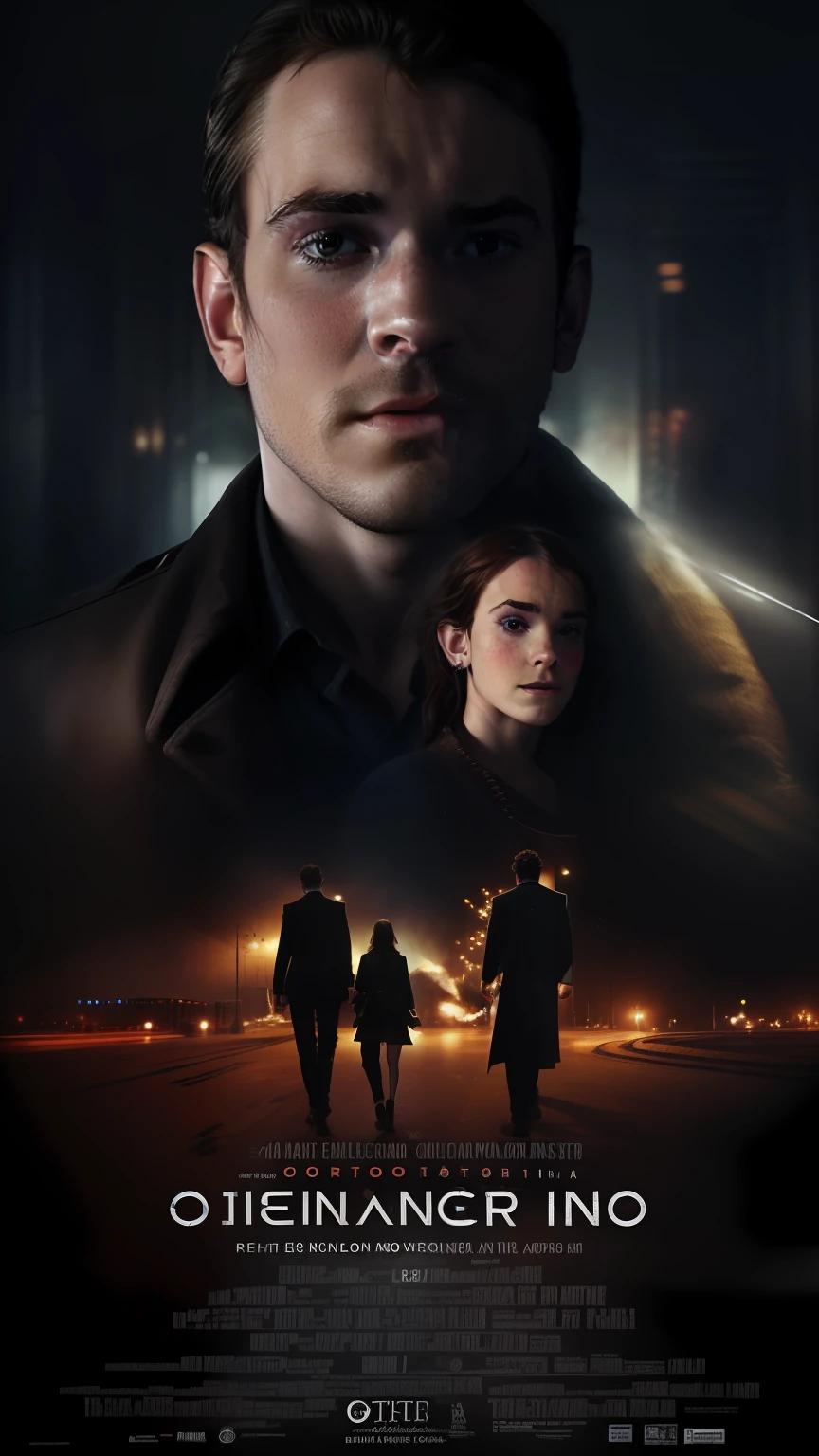 ((Film premiere poster)), timothée chalamet, Emma Watson, dramatic, oscuro, retrato, bathed in lights, misterioso, with cinematic style, los hechos ocurren en Italia, solo se ven dos personas, es una historia sobre la venganza y el acoso escolar