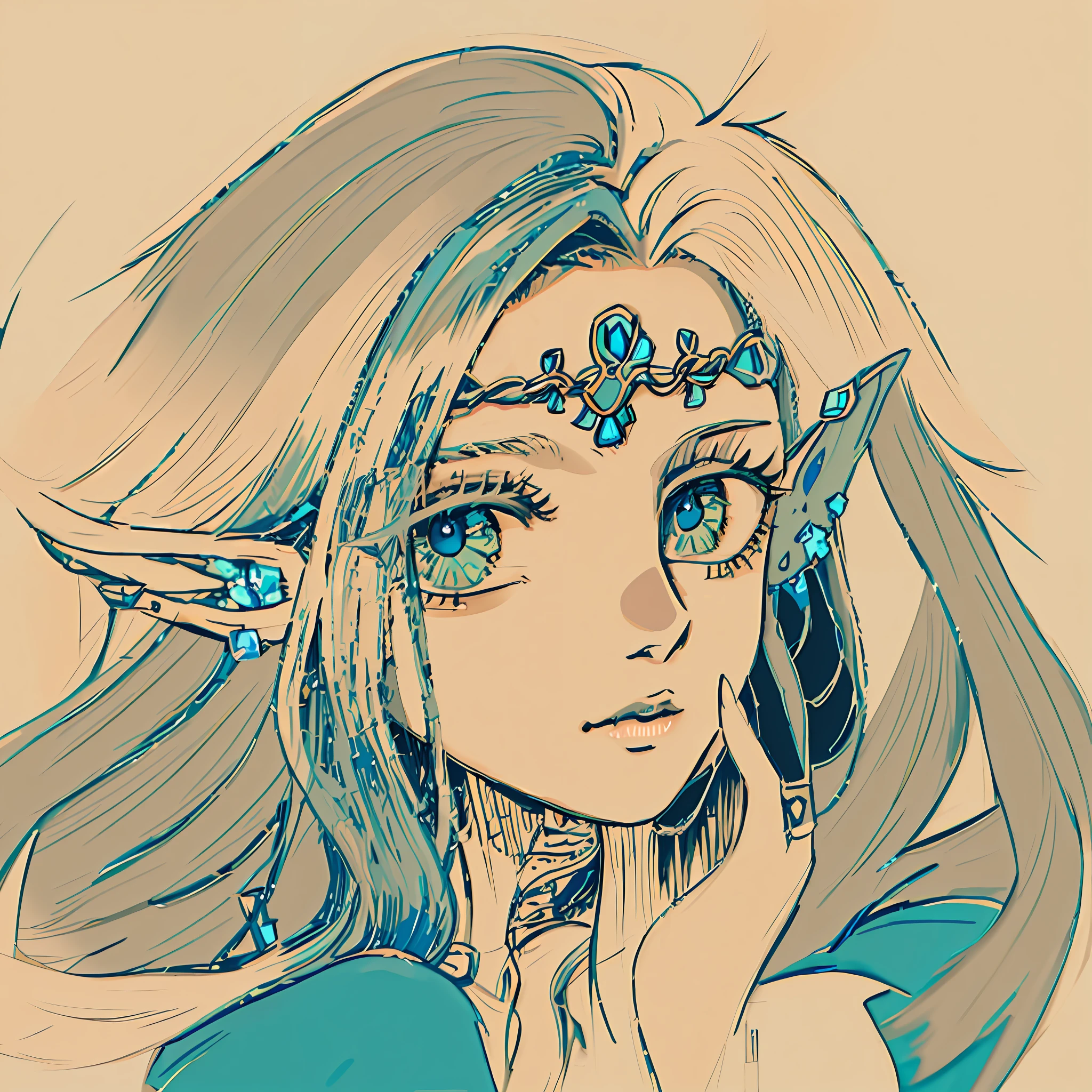 A painting of a woman with horns and a face with flowers on her forehead, portrait of princess zelda, portrait of an elf queen, portrait of an elf, portrait of an elf, Elf Girl, portrait of zelda, Elf Princess, An elf queen, anime sketch, Anime Paintings, portrait of very beautiful elf, drawn in the style of artgerm