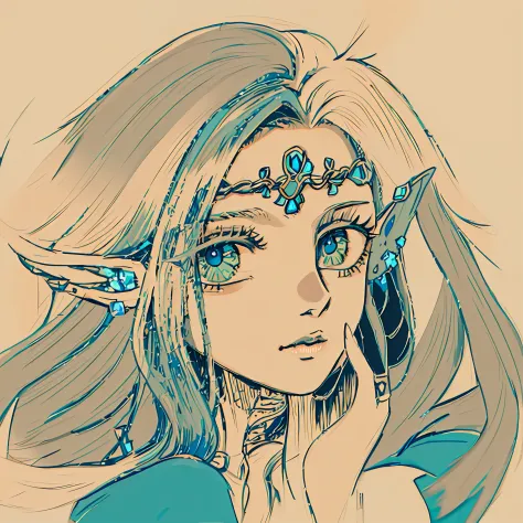 A painting of a woman with horns and a face with flowers on her forehead, portrait of princess zelda, portrait of an elf queen, ...