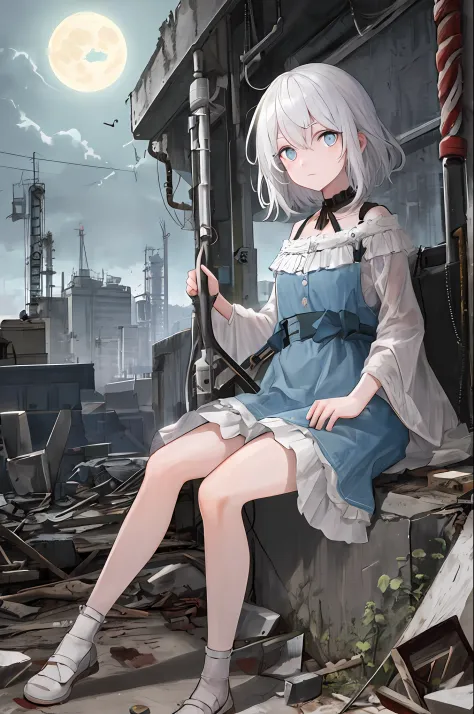 ​masterpiece, top-quality, ultra-detailliert, illustratio,have beautiful eyes, abandoned factory,cold face, (looking at the view...