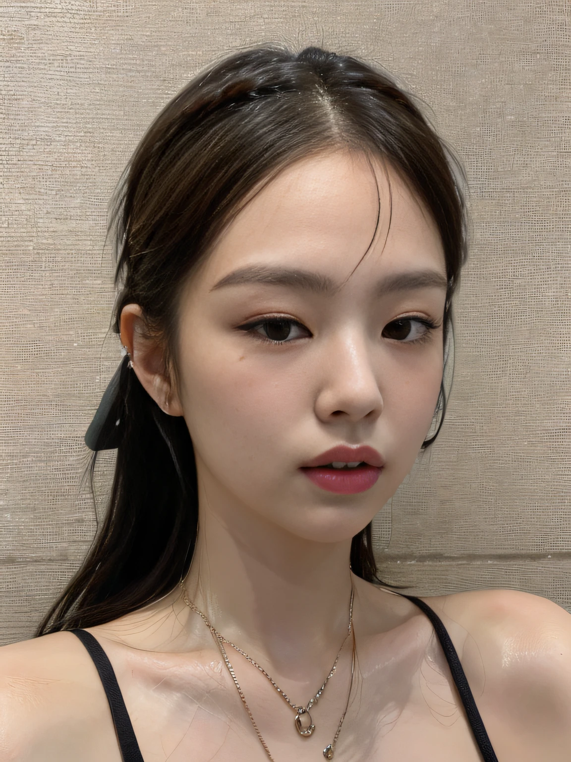 Best Quality, Jjennie Face Shape, Ultra High Resolution, Supermodel, (Realism: 1 Girl.8), RAW Photo, 1 Girl One Girl, Bare Shoulders, Colored Dirty Braids, In the Dark, Deep Shadow, Understated, Cold Light