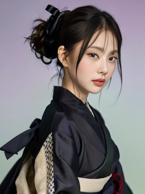 Jennie face shape, a woman in a black dress, complex hakama, hakama kimono, Japanese clothing, 1 9 2 0 s, 1920s, 1 9 2 0 cloth s...