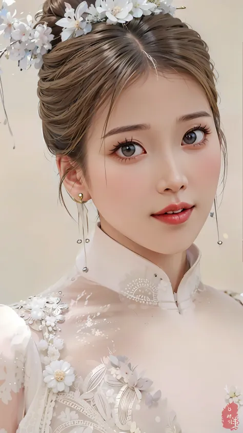 a close up of a woman with a white dress and a tiable, ruan jia beautiful!, Chinese style, shaxi, young cute wan asian face, Ins...