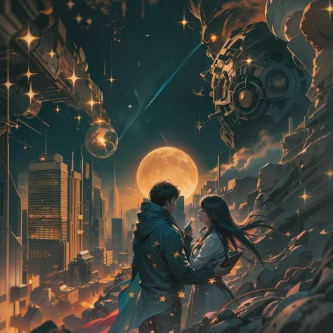 "Cosmic Gold : A Journey " A Hardworking Father and His Beautiful Daughter
, SF, Cosmos
Asteroid
Gold
Silhouettes (Man and Woman)
Stars
Business Suit
Casual Attire
Star Pendant
Cityscape
Wall Street
Warm Glow
Cold BluesThe Book Designer is responsible for ...