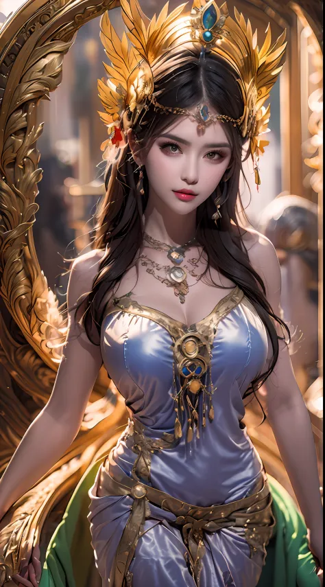 1 20 year old girl, 1 goddess Athena, goddess Athena, beautiful goddess Athena face without blemishes, colorful sexy slim nightg...