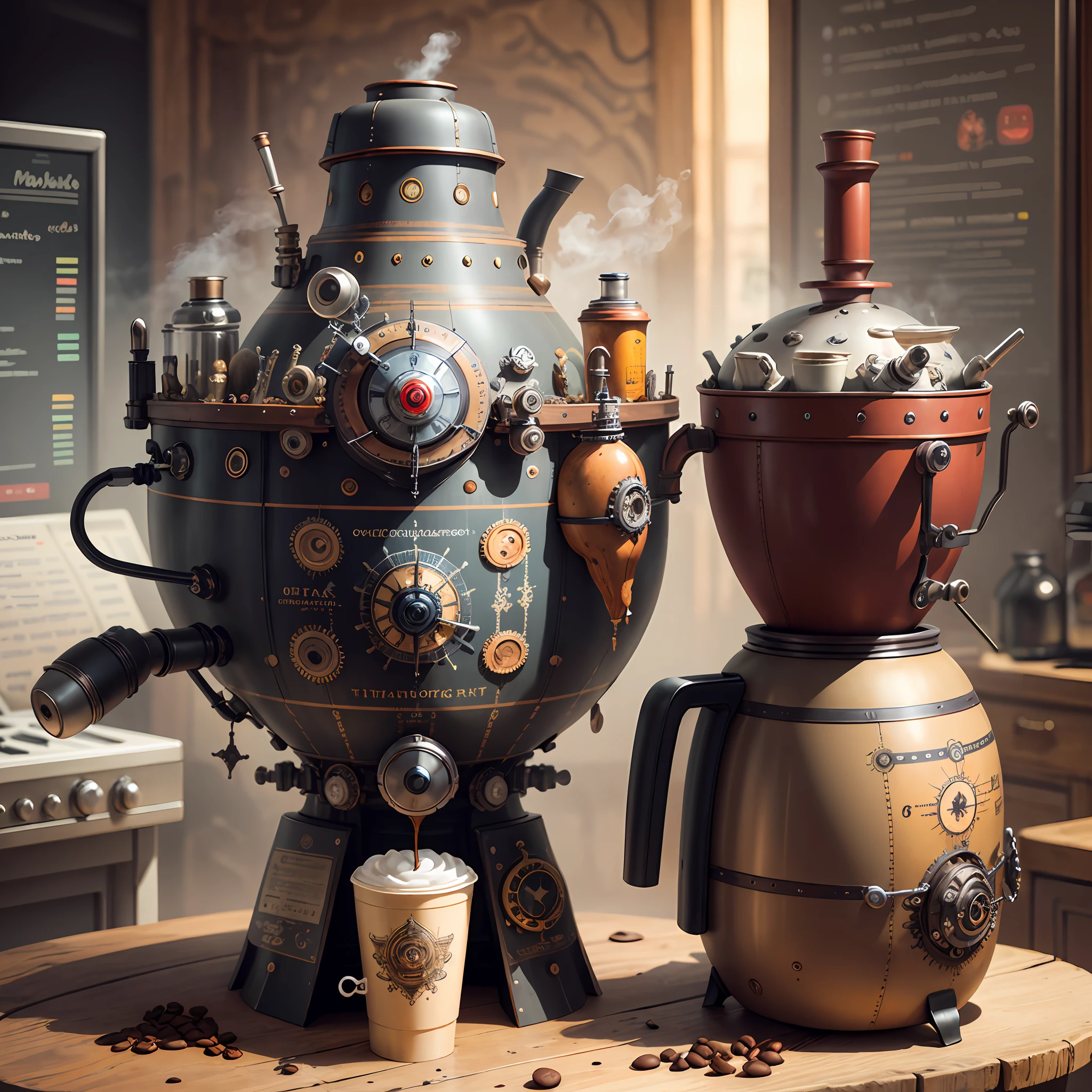 steampunkai, overcomplicated supersize coffee machine