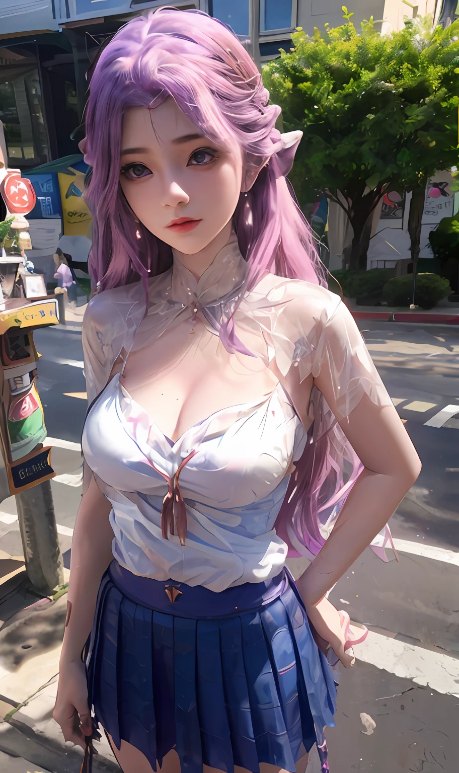 Alafi con una falda corta y una blusa blanca, Chica anime en la vida real, anime realista 3 D style, chicas anime seductoras, anime hiperrealista, cosplay chica anime, anime realista, chicas anime atractivas, anime 3d realista, anime estilo 3d, chica anime joven realista, pelo rosa con dos coletas y ojos cian, Hermosa chica de anime, anime fotorrealista