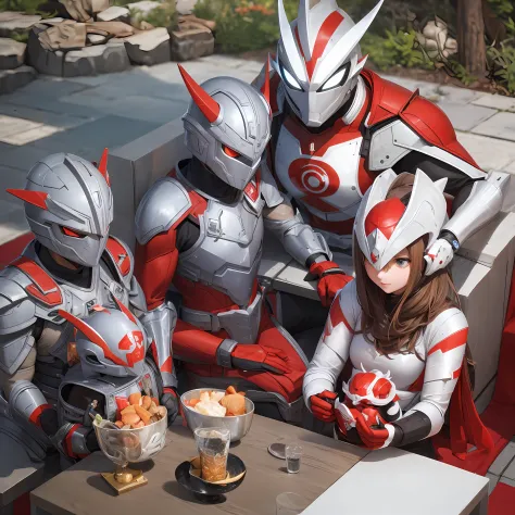 ultraman and armor warriors sit together with pleasant goat --auto