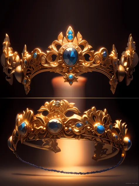 a close up of a tia with a blue stone in it, ultra realistic fantasy tiara, jeweled crown, intricate crown, ornate headpiece, in...