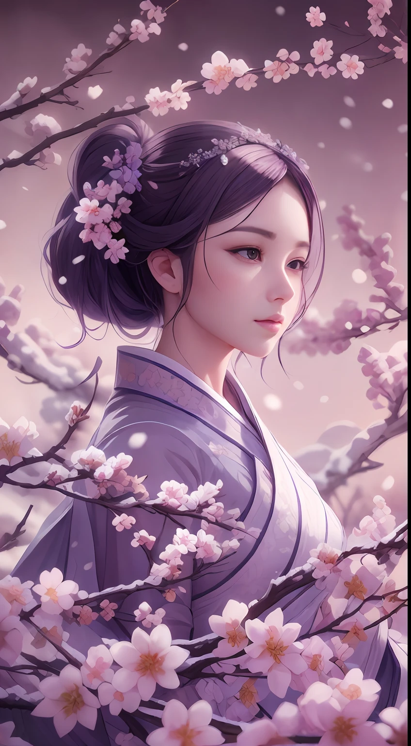 illustration: 1.3), （paper art: 1.4） a 3D render, , (Beautuful Women:1.3), (Representative work plum blossoms:1.2)(Masterpiece snow:1.2) , Colorful, Best quality, Detailed details, Masterpiece, offcial art, movie light effect, 4K, Chiaroscuro , Flash