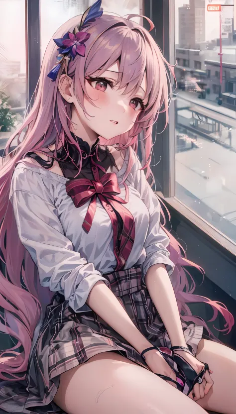 (nsfw:1.3) , anime girl with pink hair and white shirt and tie, cute girl anime visual, portrait anime girl, cute anime girl por...