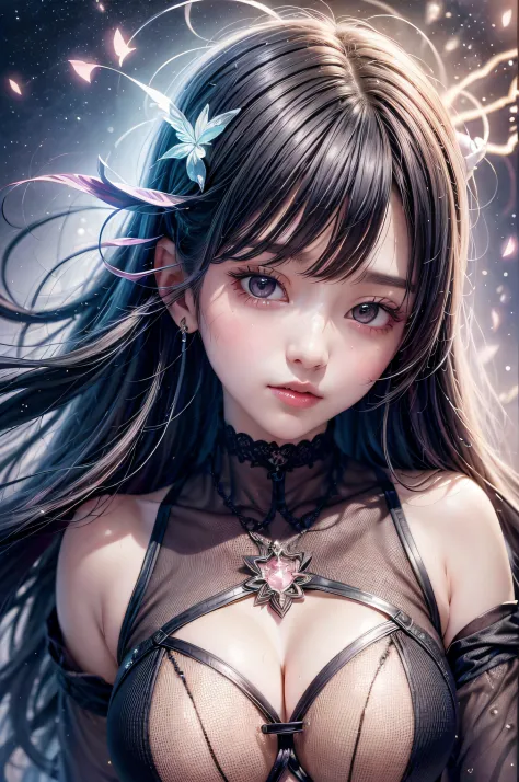 Beautiful girl story wrapped in love, Beautiful eye details, A captivating anime girl gracefully emerges from the pages of a watercolor painting, Her vivid and complex colors are, Bring your artwork to life, (see-through transparent clothes, Transparent co...