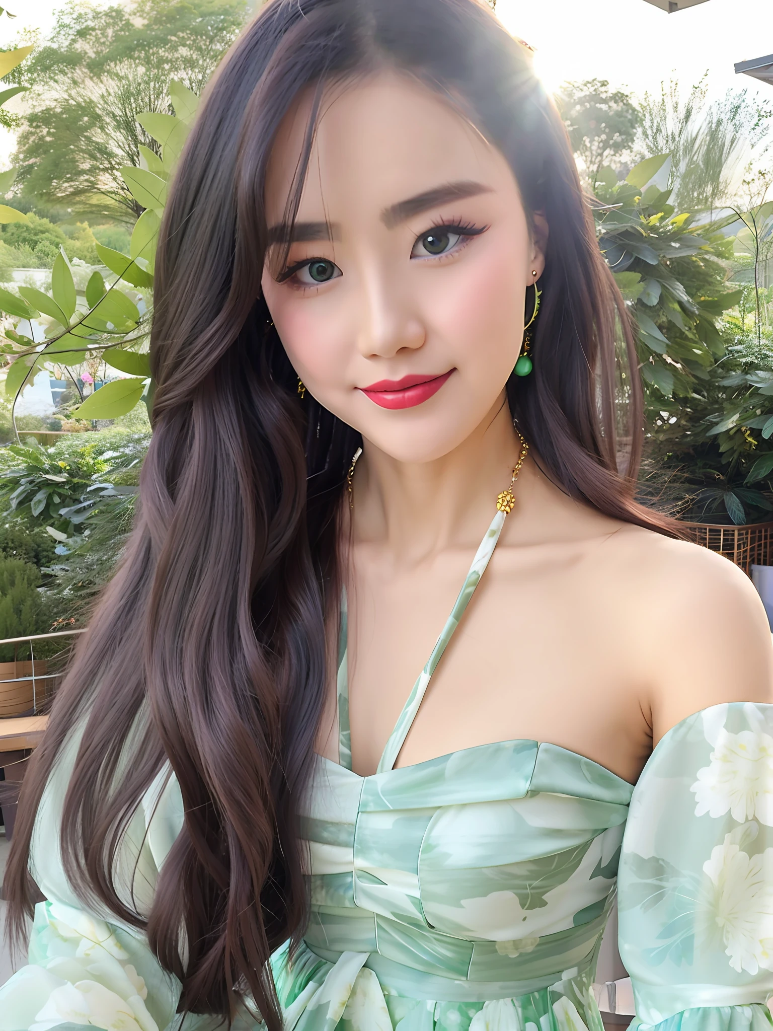 Long-haired Alawi woman wearing green dress and earrings, xintong chen, dilraba dilmurat, Chinese girl, 2 8 years old, wenfei ye, 2 7 years old, 2 2 years old, xision wu, 2 3 years old, Beautiful Asian girl, 2 9 years old, 21 years old, Li Zixin