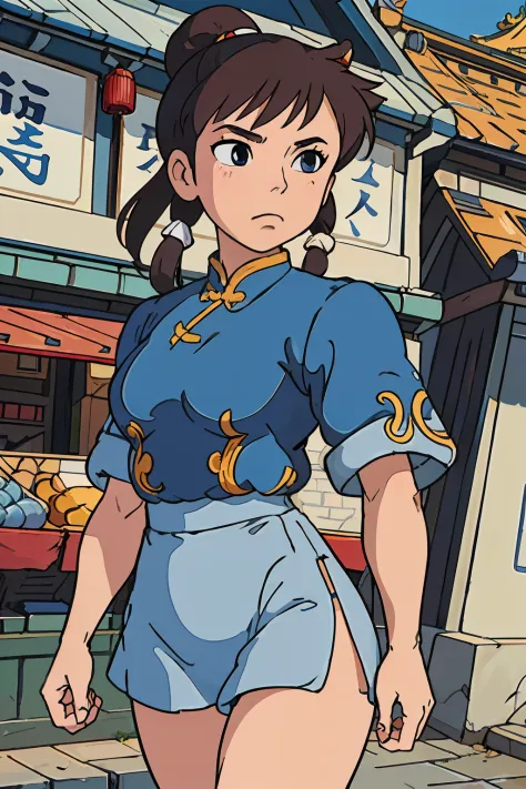 (masterpiece:1.2, best quality), (highly detailed:1.3), perfect anime illustration, chun-li, blue panties, blue dress, serious, ...