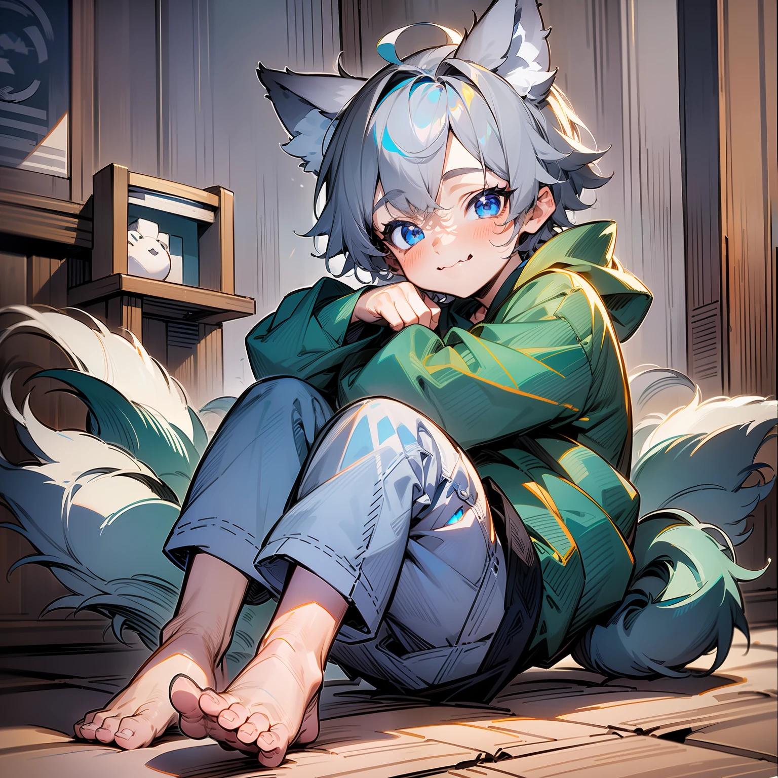 Anime - style image of a young girl sitting on the floor with her legs  crossed - SeaArt AI