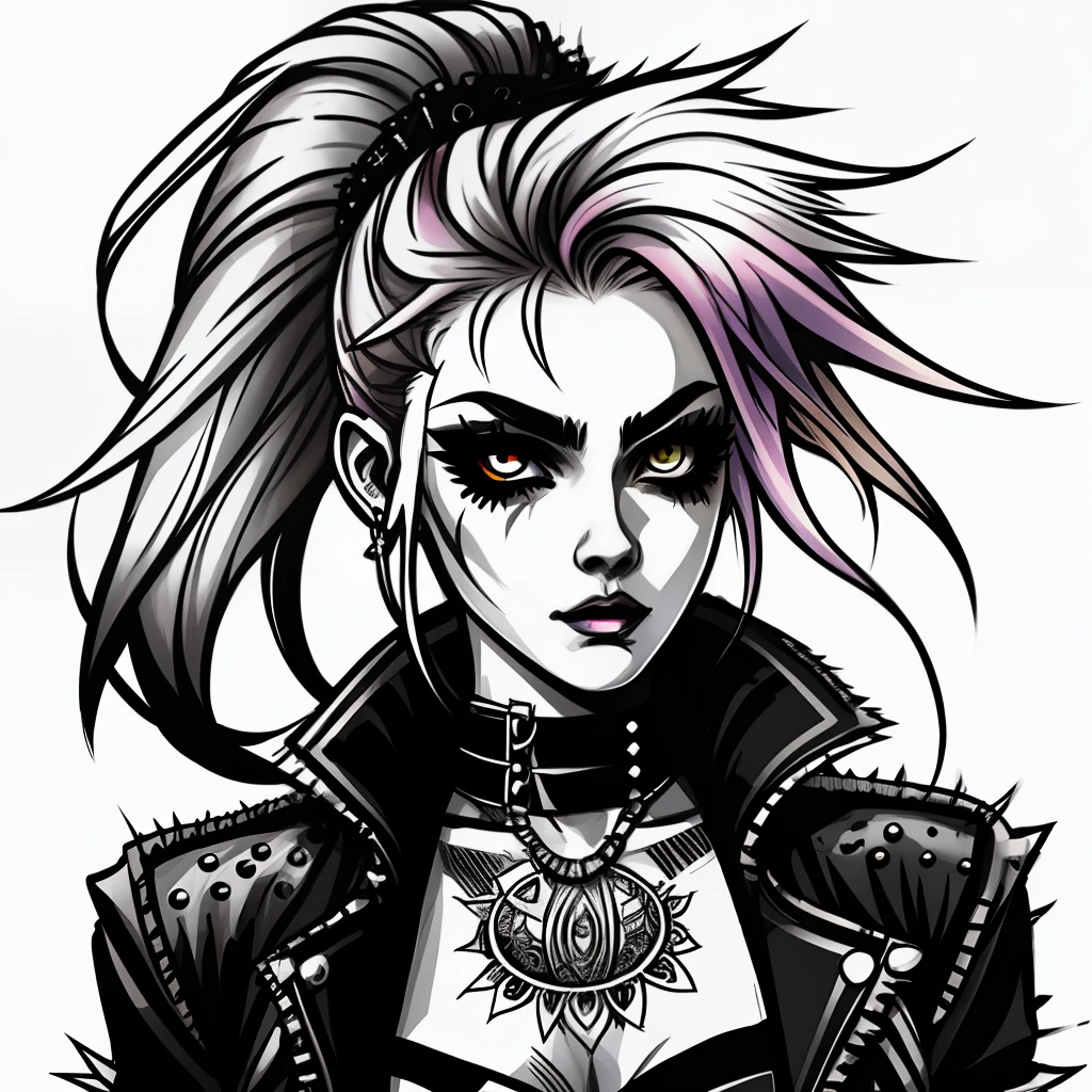 고딕 그림을 색칠하는 아름다운 펑크 여성