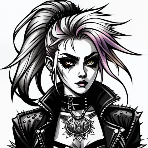Beautiful punk woman coloring gothic drawing
