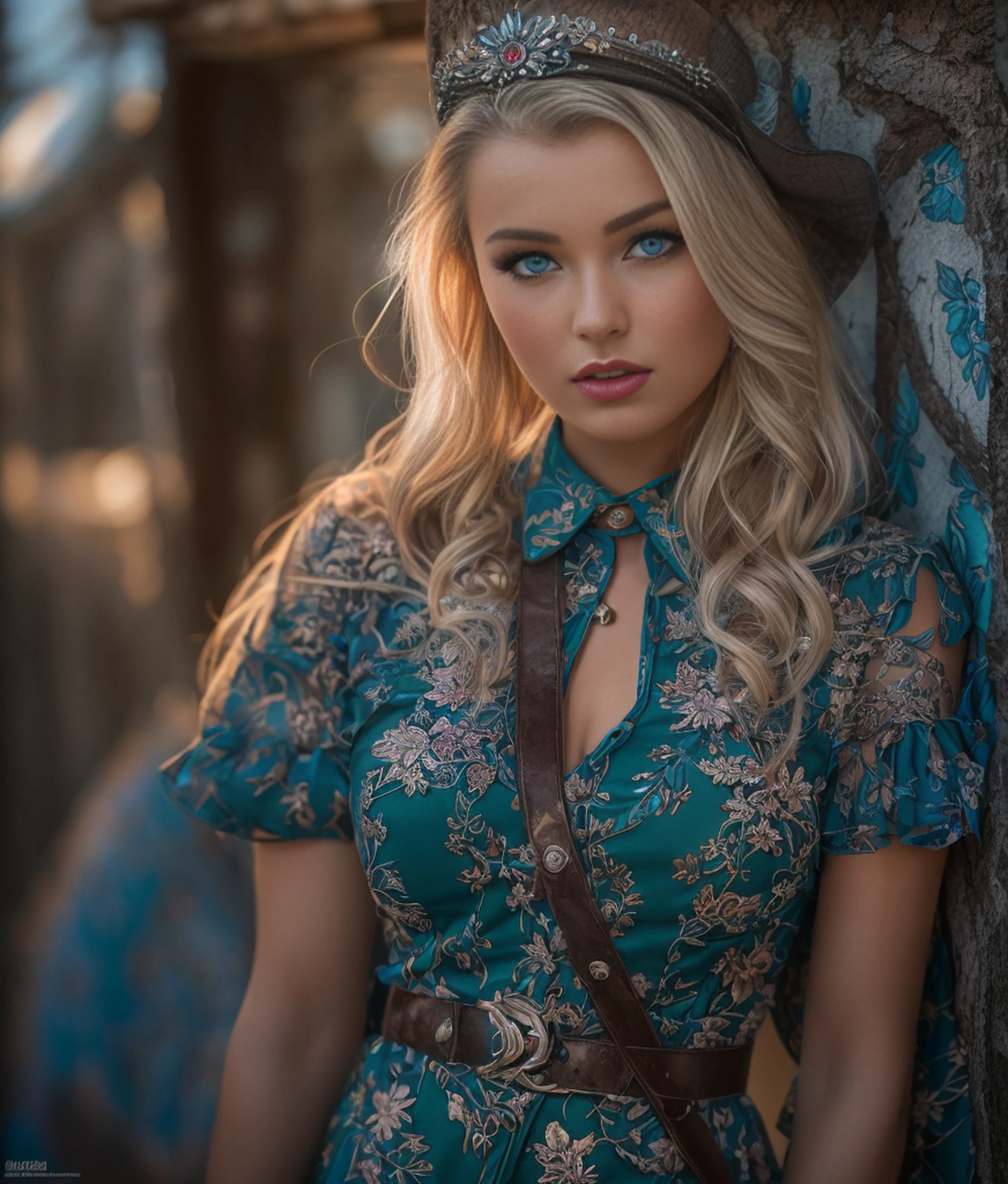 RAW, Nikon z 85mm,Award Winning Glamour Photograph extremely detailed award winning glamour photograph, front lit, HDR. Beautiful Ukrainian woman in death hallow, pin up style uniform, blond hair, blue eyes, ((high detailed skin, skin details)), perky, sharp focus, 8k uhd, dslr, high quality, film grain, rim light, koda chrome, large breasts busting out (((Full body Shot))), metart,femjoy,