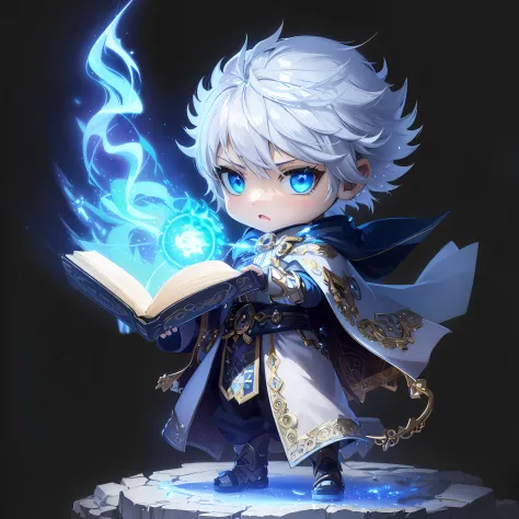 Anime – style image of a boy with a book and glowing blue light, Advanced Digital Chibi Art, hero 2 d fanart artsation, an arcan...