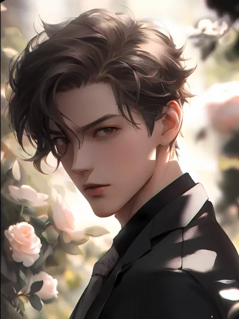 there is a man with a suit and tie standing in front of a bush, inspired by Yanjun Cheng, artwork in the style of guweiz, delica...