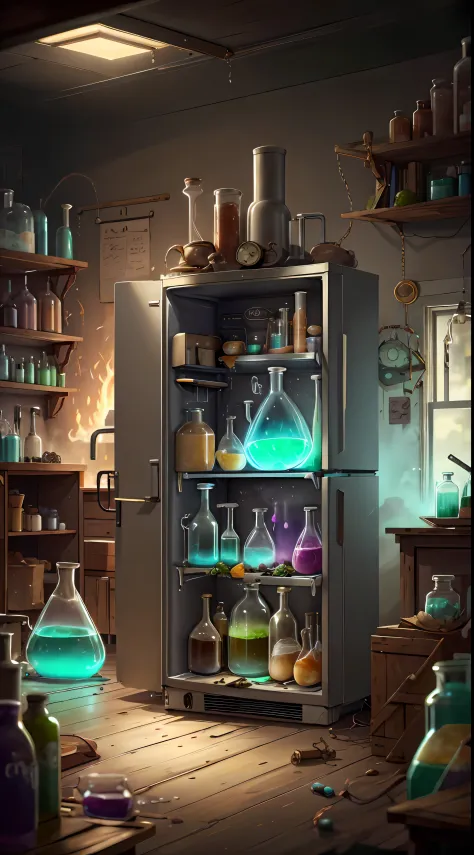 AlchemyPunkAI, refrigerator, cluttered environment