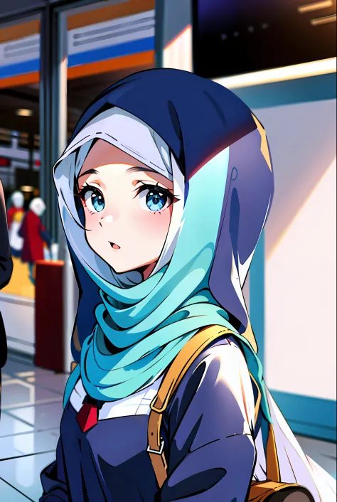 Muslim girl at the airport veiled hijab