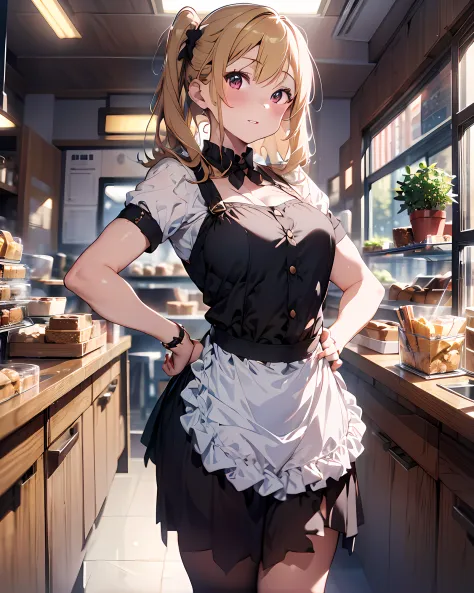 highres, ultra detailed, (1girl:1.3), (dynamic pose):1.0 break, full body image, ((1 extremely cute and pretty cafe girl standin...