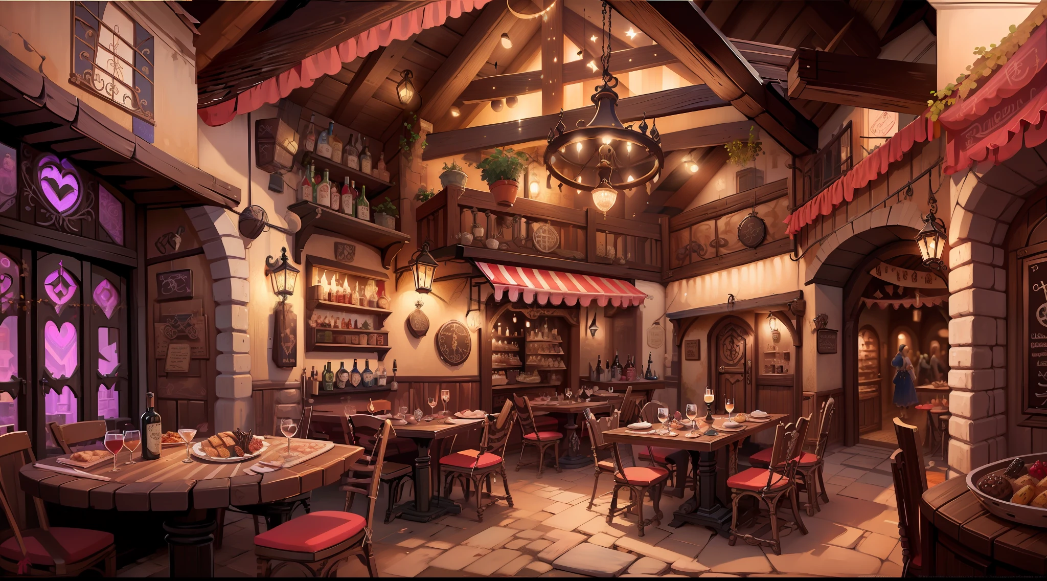 erste Arbeit, Bessere Qualität, sehr detaillierte Kunst, Taverne mittelalterlich, 8k, RPG-Taverne