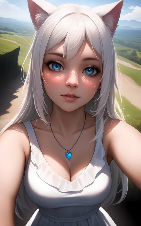 anime style, model shoot style, (upper body) (selfie:1.7) of a ((girl:1.6)), (1girl:1.3), (white hair, long hair:1.3), (white dr...