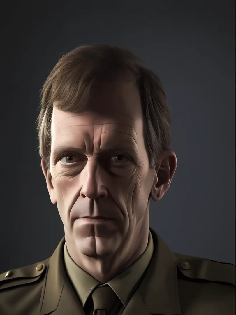 Autoretrato de rosto de agente secreto da cia usando uniforme militar,  inspirado em Hugh Laurie, Imagem realista altamente deta...