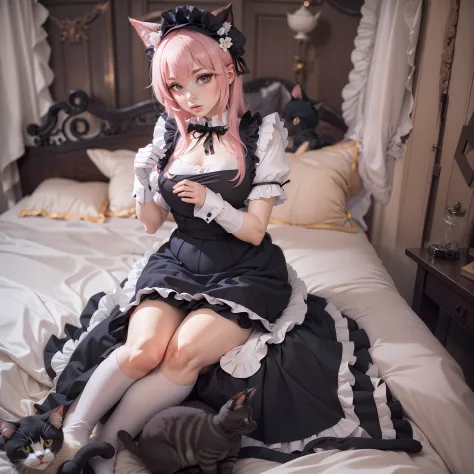femboy vestido com uma roupa de empregada deitado em uma cama, gorgeous maid, femboy anime, Cosplay, Anime Femboy em uma fantasi...